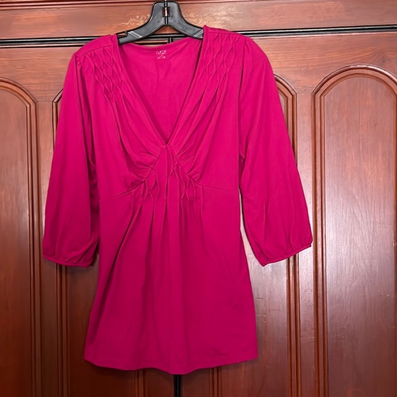 Cute Long Elastic Sleeve Hem Tie Back V Neck Shirt - Picture 1 of 9